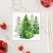水の色パインツリーズグリーンウィンターホリデー スタンダードカクテルナプキン (インサイチュ)