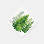 水の色パインツリーズグリーンウィンターホリデー スタンダードカクテルナプキン (角)