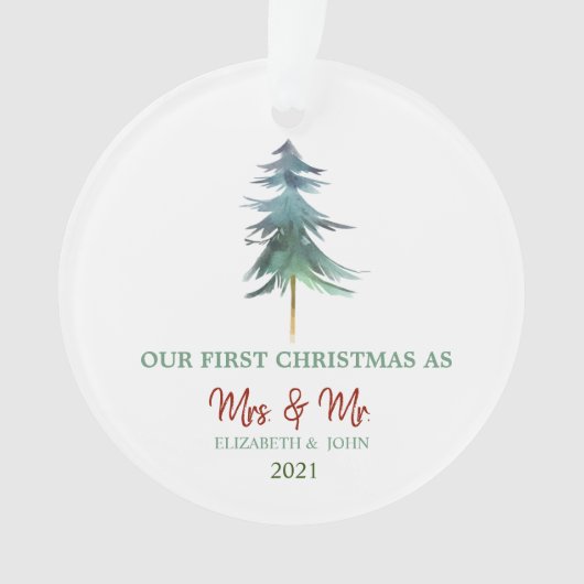 水の色パインツリーズ私たちの初めてのクリスマスホリデイ オーナメント (正面)