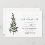 水の色パインツリーホリデークリスマスイブ 招待状 (正面/裏面)