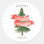 水の色パインツリーリッメリートル誕生日 ラウンドシール (正面)