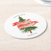 水の色パインツリーリッメリートル誕生日 ラウンドペーパーコースター (アングル)