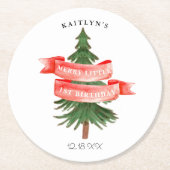 水の色パインツリーリッメリートル誕生日 ラウンドペーパーコースター (正面)