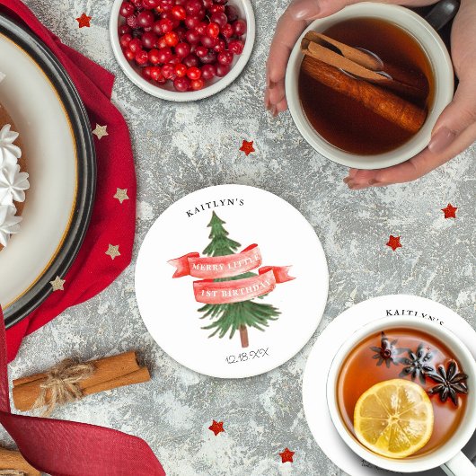 水の色パインツリーリッメリートル誕生日 ラウンドペーパーコースター