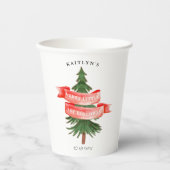 水の色パインツリーリッメリートル誕生日 紙コップ (正面)