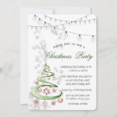 水の色パインツリー，ボール，ライト，クリスマスパーティー 招待状 (正面)