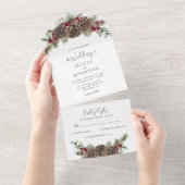 水の色パイン緑のスクリプトのクリスマス結婚の オールインワン招待状 (貼ってはがせる)