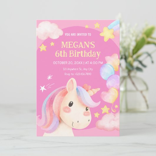 水の色パステルのユニコーン 招待状 (スタンド正面)