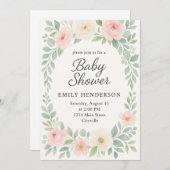 水の色パステルエレガントフローラベビーシャワー 招待状 (正面/裏面)
