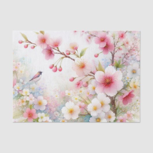 水の色パステルカラーの花 薄葉紙 (正面)