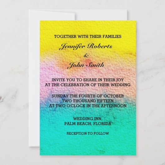 水の色パステルカラーティール(緑がかった色)イエローモダン結婚ズ 招待状 (正面)