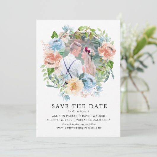 水の色パステルガーデンフォトデイトカードを保存 セーブザデート (スタンド正面)