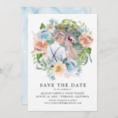 水の色パステルガーデンフォトデイトカードを保存 セーブザデート (正面/裏面)