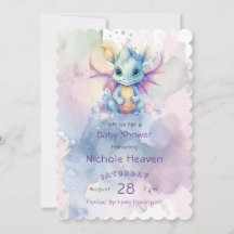 水の色パステルドラゴンガールベビーシャワーかわいい