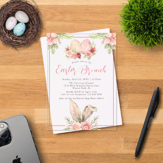 水の色パステルバニー耳フローライースターブランチ アクリル招待状