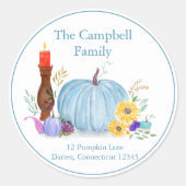 水の色パステルパンプキン、秋 ラウンドシール (正面)