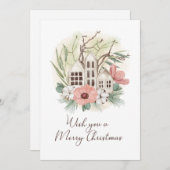 水の色パステルピンクブラウングリーンメリークリスマス シーズンカード (正面/裏面)