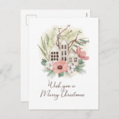 水の色パステルピンクブラウングリーンメリークリスマス シーズンポストカード (正面/裏面)
