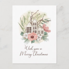 水の色パステルピンクブラウングリーンメリークリスマス シーズンポストカード