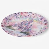 水の色パステルピンクユニコーンとフェアリーキャッスル ペーパープレート (アングル)