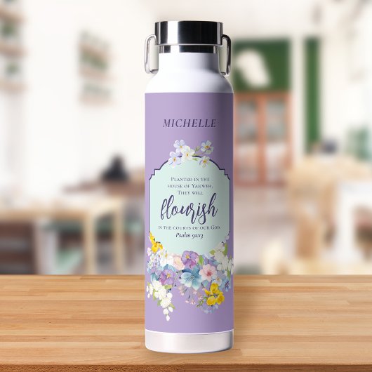 水の色パステルフローラバイブルパーソナライズされた詩 ウォーターボトル