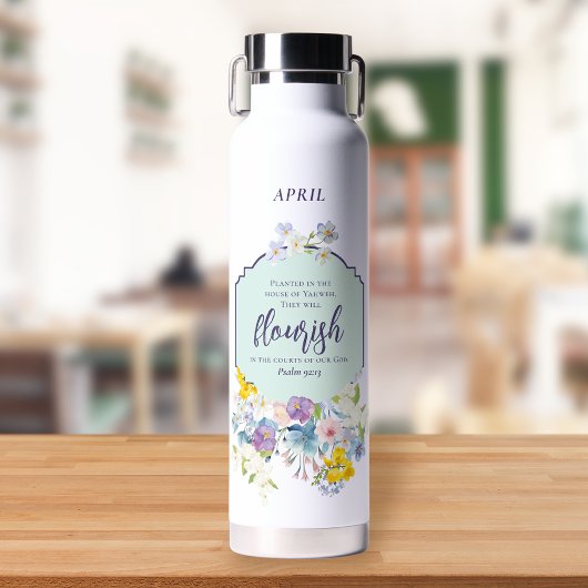 水の色パステルフローラバイブルパーソナライズされた詩 ウォーターボトル
