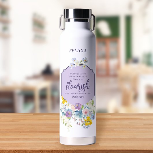 水の色パステルフローラバイブルパーソナライズされた詩 ウォーターボトル