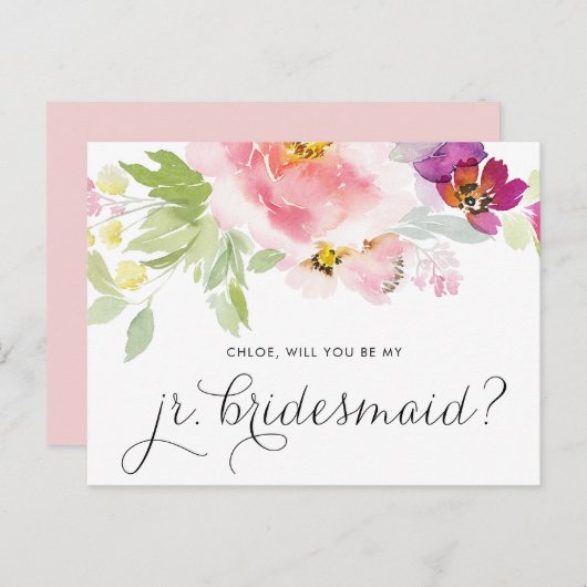 水の色パステルフローラビーJrブライドメードカード インビテーションポストカード (正面/裏面)