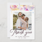 水の色パステルフローラ結婚の写真 サンキューカード (正面)