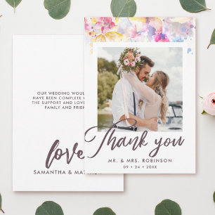 水の色パステルフローラ結婚の写真 サンキューカード