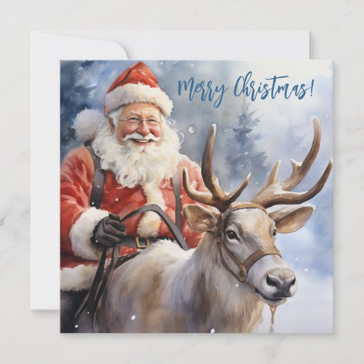 水の色パステルブルークリスマスサンタクロース シーズンカード (正面)