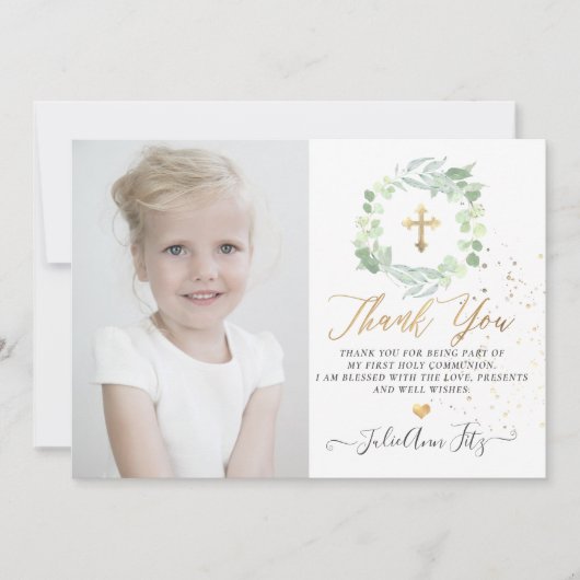 水の色パステルユーカリプトゥスコミューニオンサンキュー 招待状 (正面)