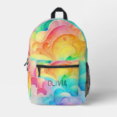 水の色パステルレインボークラウドモノグラム プリントバックパック (正面)