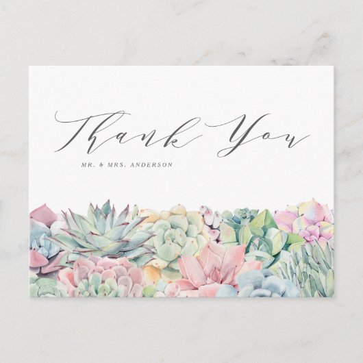 水の色パステル多肉類結婚の感謝 ポストカード (正面)