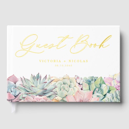 水の色パステル多肉類結婚の ゲストブック (正面)
