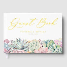 水の色パステル多肉類結婚の ゲストブック