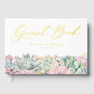 水の色パステル多肉類結婚の ゲストブック