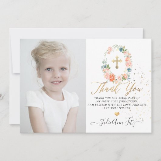 水の色パステル赤面バラコミューニオンサンキュー 招待状 (正面)