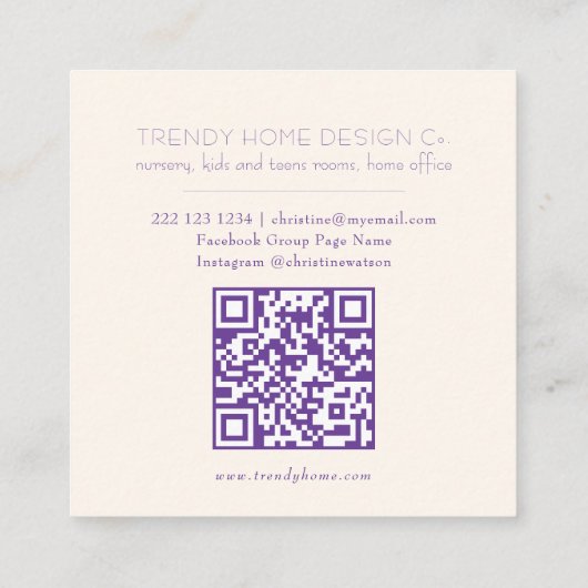 水の色パステルmauveレインボーQRコード スクエア名刺 (裏面)