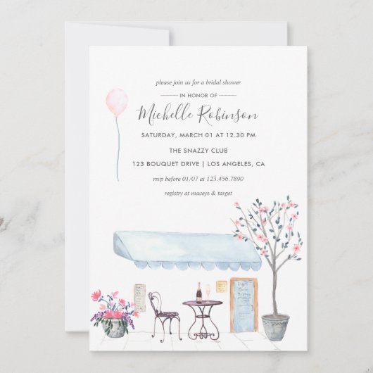 水の色パリをテーマにしたブライダルシャワーへの招待 招待状 (正面)