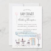 水の色パリをテーマにした赤ちゃんシャワーの招待状 招待状 (正面)