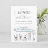 水の色パリをテーマにした赤ちゃんシャワーの招待状 招待状 (スタンド正面)