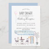 水の色パリをテーマにした赤ちゃんシャワーの招待状 招待状 (正面/裏面)