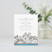 水の色パロスGreece Skyline日付を保存 ポストカード (スタンド正面)