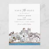 水の色パロスGreece Skyline日付を保存 ポストカード (正面)