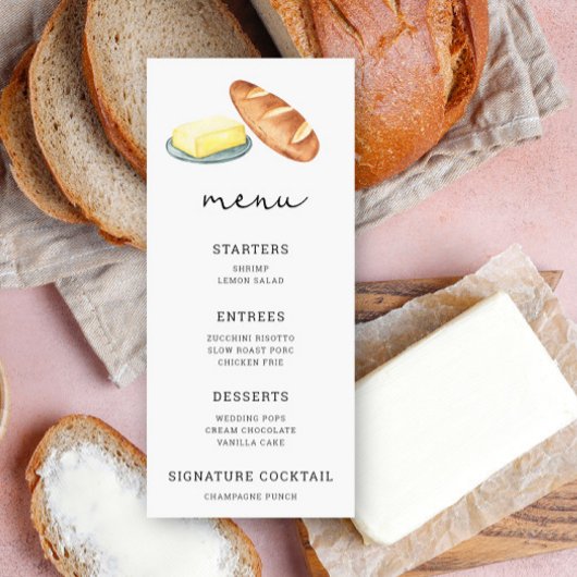 水の色パンとバター – 結婚のメニュー メニュー