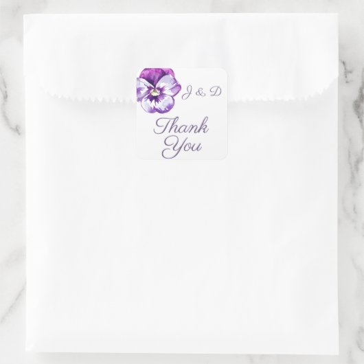 水の色パンジーありがとうステッカー スクエアシール (バッグ)