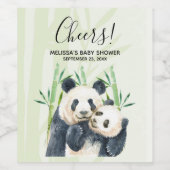 水の色パンダベアーママ&バンブーシャワーのベビー ワインラベル (シングルラベル)