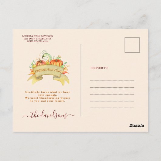 水の色パンプキンス与えフ感謝していレンディジェンス ポストカード (裏面)