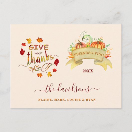 水の色パンプキンス与えフ感謝していレンディジェンス ポストカード (正面)